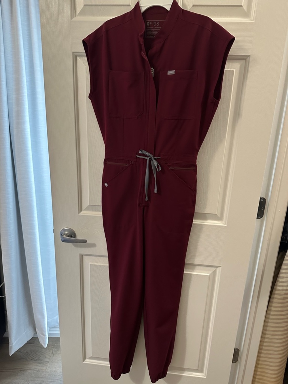 Figs Women's Burgundy Utility Jumpsuit with Drawstring Waist XXS like new